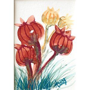 Poppy Pop - Original Wall Art Handmade Watercolor Pastel Artist Signed Frame Rea